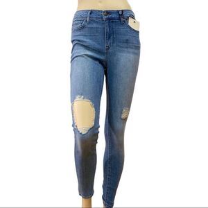Mid Rise Denim Ripped Knee Ankle Skinny Jeans by Pistola